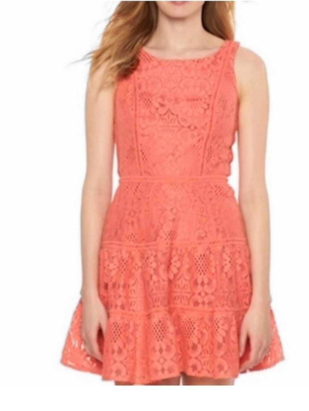 LC Lauren Conrad Sunshine Revival Coral Lace Sleeveless Fit-and-Flare Dress